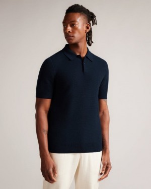 Navy Ted Baker Imago Short Sleeve Regular Fit Knitted Polo Shirt Polo Shirts | FMLTHJY-38