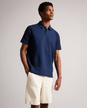 Navy Ted Baker Intelec Short Sleeve Textured Polo Shirt Polo Shirts | MZNTRJY-93