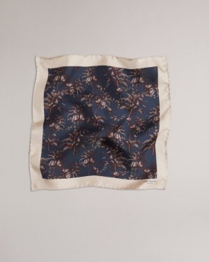 Navy Ted Baker Leefpok Silk Floral Pocket Square Ties & Bowties | RQFYNDE-14