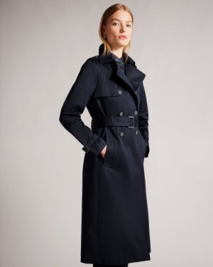 Navy Ted Baker Robbii Lightweight Showerproof Trench Coat Coats & Jackets | FWZTSQN-56