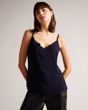 Navy Ted Baker Siina Scallop Neckline Cami Top Tops & Blouses | OGLDTYA-35