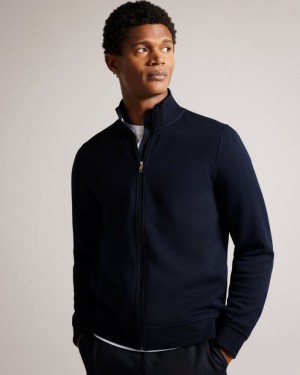 Navy Ted Baker Tymos Long Sleeve Zip Through Jacket Jumpers & Knitwear | ETYKXPF-81