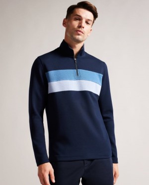 Navy Ted Baker Veller Long Sleeve Slim Fit Half Zip Jumper Jumpers & Knitwear | OFTIPMD-09