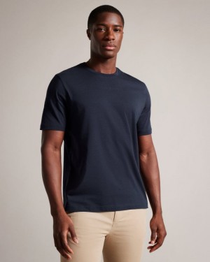 Navy Ted Baker Wilkin Short Sleeve Branded T-Shirt Tops | QCPRLXI-16