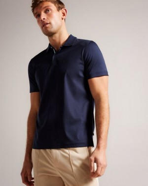 Navy Ted Baker Zeiter Short Sleeve Slim Fit Polo Shirt Polo Shirts | XJRFYMT-16