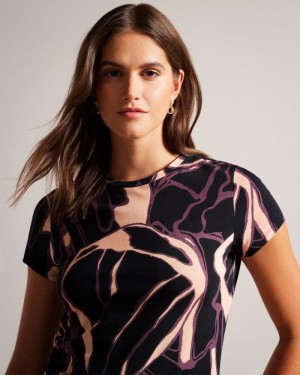 Nude-Pink Ted Baker Chrissi Abstract Fitted T-Shirt Tops & Blouses | IRFBGLV-84