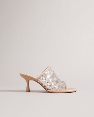 Nude Ted Baker Celya Crystal Mesh Heeled Sandals Heels | QZTOXWN-80