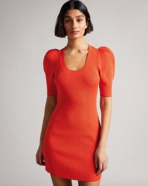 Orange Ted Baker Dollra Scoop Neck Bodycon Dress Dresses | NDKUEAZ-54