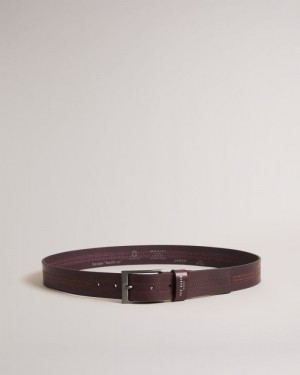 Oxblood Ted Baker Crisic Stitch Detail Leather Belt Belts | TQHKFRU-21