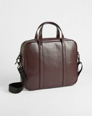 Oxblood Ted Baker Strath Saffiano Leather Document Bag Document Bags | LZCOGBJ-76