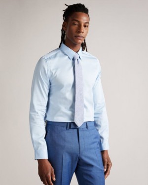 Pale Blue Ted Baker Islass Long Sleeve Slim Fit Shirt Shirts | OJZVTDR-74