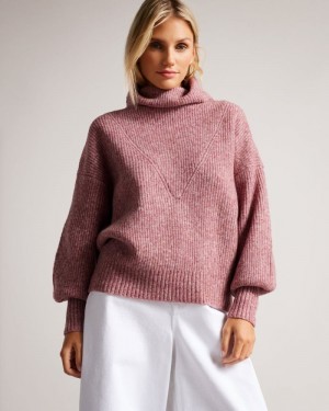 Pale Pink Ted Baker Cchloe High Neck Sweater Jumpers & Cardigans | FSDPQNH-71