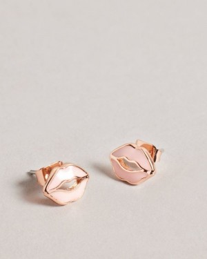 Pale Pink Ted Baker Kreshel Kiss Kiss Enamel Stud Earrings Jewellery | AVRPKBE-52