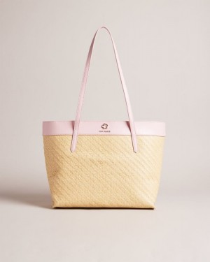 Pale Pink Ted Baker Magdar Magnolia Eyelet Woven Tote Bag Tote Bags | JOBPSAW-09