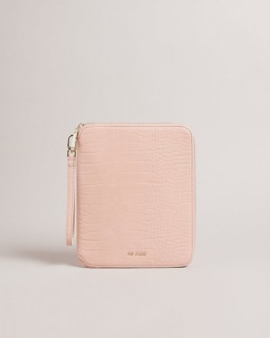 Pale Pink Ted Baker Meyti Imitation Croc A5 Travel Wallet Purses & Cardholders | XUYOGSV-13