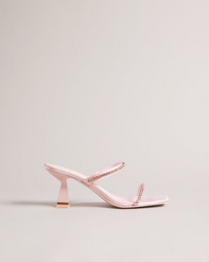 Pale Pink Ted Baker Rinita Diamante Satin Kitten Heel Sandals Heels | SHFXYMU-57