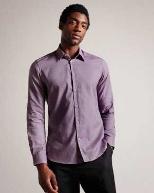 Pale Purplele Ted Baker Sorelss Long Sleeve Textured Spot Shirt Shirts | VAPFXNI-47