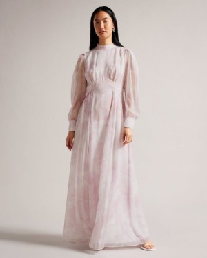 Pink Ted Baker Huron Long Sleeve Maxi Dress With Blouson Sleeve Dresses | HBEXPQN-98