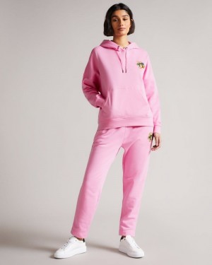 Pink Ted Baker Nicolez Jersey Jogger With Flower Trousers & Shorts | AZIQWLE-79