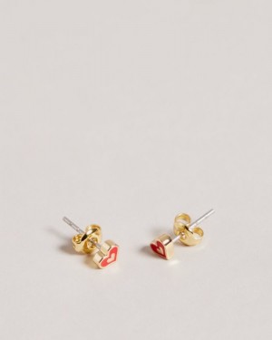Red Ted Baker Eeliott Enamel Heart Nano Stud Earring Jewellery | QHRKLNT-89