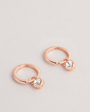 Rose Gold Colour Ted Baker Sinaala Crystal Huggie Earrings Jewellery | OLVIKFE-04