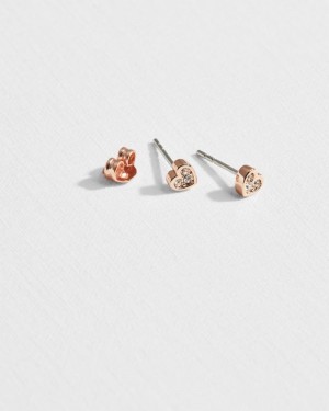 Rose Gold Ted Baker Neenia Nano Heart Stud Earrings Jewellery | YCOXGDH-15
