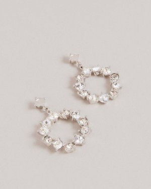 Silver Colour Ted Baker Crissty Crystal Hoop Drop Earrings Jewellery | HLTFNZW-42