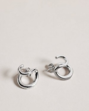 Silver Colour Ted Baker Hennriy Double Hoop Earrings Jewellery | EARQCHM-35