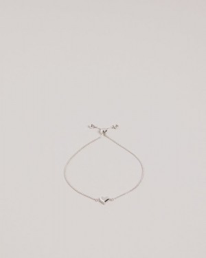 Silver Colour Ted Baker Sarsah Sparkle Heart Drawstring Bracelet Jewellery | IHNEVXY-29