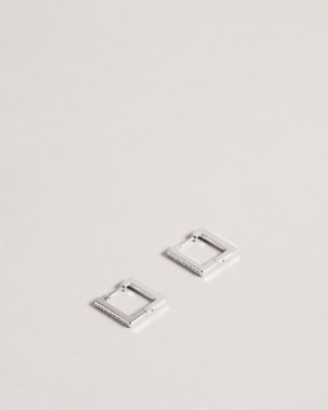 Silver Colour Ted Baker Senrii Small Square Hinge Earrings Jewellery | LGFURJO-41