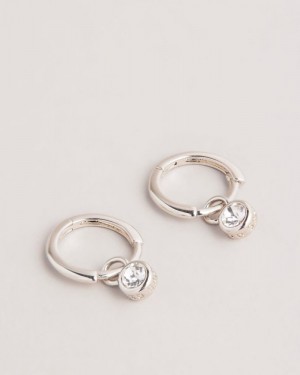 Silver Colour Ted Baker Sinaala Crystal Huggie Earrings Jewellery | GJAKMUL-79