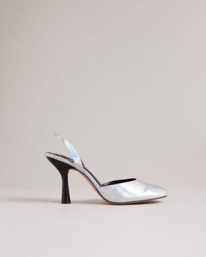 Silver Ted Baker Larria Holographic Slingback Heels Heels | WJISCGE-72