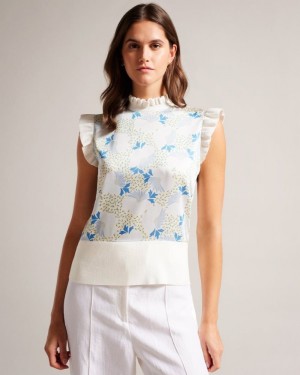 Sky Blue Ted Baker Luseea Woven Front Knit Top Tops & Blouses | QEXLVYJ-08