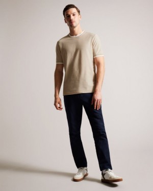 Tan Ted Baker Bowker Regular Fit Textured T-Shirt Tops | YOHASLW-91