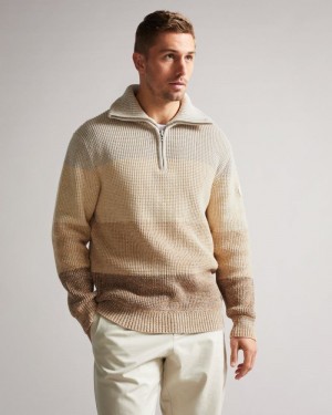 Tan Ted Baker Heathh MIB Waffle Striped Knit Jumpers & Knitwear | TJLWGKM-08