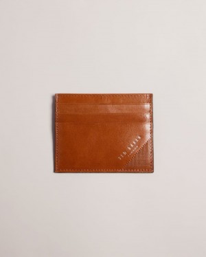 Tan Ted Baker Raffle Embossed Corner Leather Card Holder Wallets & Cardholders | AMRHFEY-79