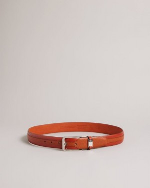 Tan Ted Baker Siymon Mixed Texture Leather Belt Belts | MTBZXNR-68