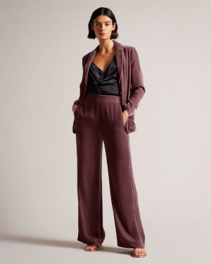 Taupe Ted Baker Tansyat Velvet Wide Leg Trousers Trousers & Shorts | IDPKTGE-90