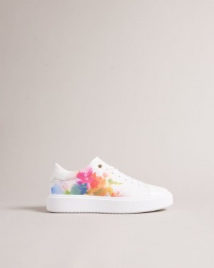 White-Orange Ted Baker Tennia Art Print Platform Trainers Trainers | JNFYSLQ-45