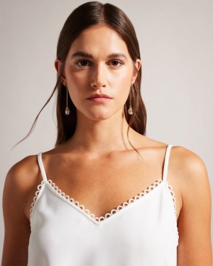 White Ted Baker Andreno Strappy Cami With Looped Trims Tops & Blouses | QGPVFSD-20
