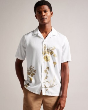 White Ted Baker Bedmon Short Sleeve Botanical Print Shirt Shirts | ISHATCU-75