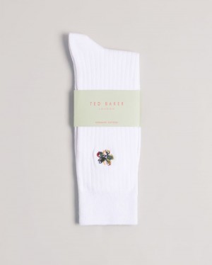 White Ted Baker Boelow Flower Embroidery Socks Socks | MXNQVGF-31