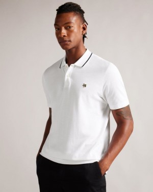 White Ted Baker Camdn Short Sleeve Polo Shirt Polo Shirts | KGXDCTB-43