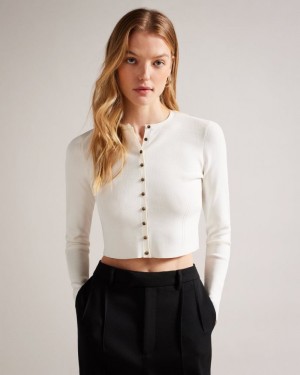 White Ted Baker Camilda Rayon Cropped Cardigan Jumpers & Cardigans | NDREHOG-39
