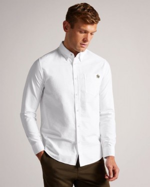 White Ted Baker Caplet Long Sleeve Oxford Shirt Shirts | RIGAODE-96