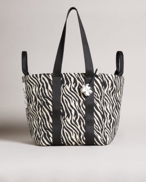 White Ted Baker Cayzeba Zebra Detail Large Nylon Tote Tote Bags | XCBFEMR-19