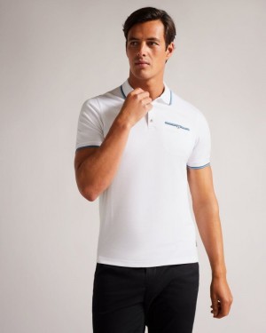 White Ted Baker Chipa Short Sleeve Polo Shirt Tops | LMWETIX-48
