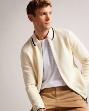White Ted Baker Coploe Long Sleeve Zip Through Jacket Jumpers & Knitwear | SNEOLTJ-52