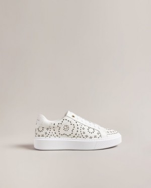 White Ted Baker Cwisp Laser Cut Platform Trainers Trainers | YMDPVON-76