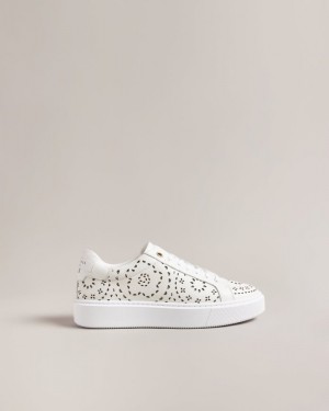 White Ted Baker Cwisp Laser Cut Platform Trainers Trainers | OBXHQTE-67